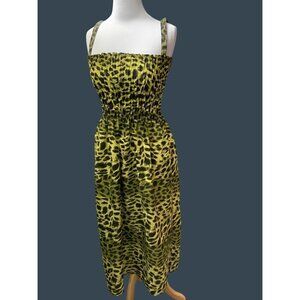 JUST LOVE LADIES YELLOW BLACK ANIMAL PRINT SLEEVELESS MIDI SUNDRESS EUC LARGE